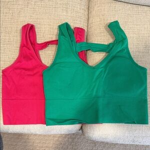 Pink and Green Ribbed Crop Tops